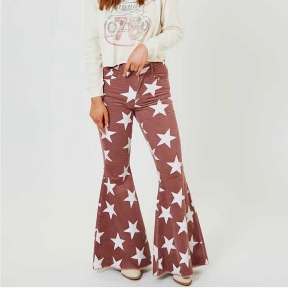 Altar'd State Pants - Altar’d State Mauve Pink Star Struck Flared Boho Festival Corduroy Pants Size M